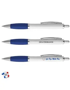 Stylo personnalisé, corps blanc, grip coloré 2