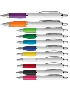 Stylo personnalisé, corps blanc, grip coloré