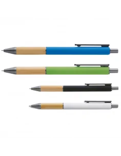 Stylo personnalisé a bille plastique avec bambou - Touché gomme - Nalona