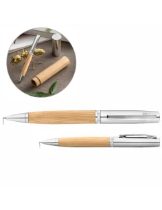 Stylo bille en bambou et métal personnalisable - Fuji